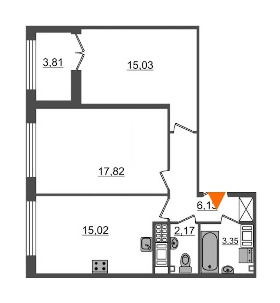 Двухкомнатная квартира в : площадь 59.52 м2 , этаж: 7 – купить в Санкт-Петербурге